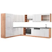 Vicco Eckküche, Weiß Hochglanz, Eiche Wotan, Holzwerkstoff, L-Form,L-Form, 257x82x60 cm, Küchen, Eckküchen, Eckküchen ohne Geräte