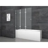 Marwell Badewannenfaltwand Silver Vibe , 3-flg , 140x120cm - Duschwand für Badewanne - Duschabtrennung - Transparent/Silber