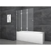 Marwell Badewannenfaltwand Silver Vibe , 3-flg , 140x120cm - Duschwand für Badewanne - Duschabtrennung - Transparent/Silber