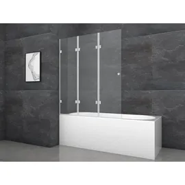 Marwell Badewannenfaltwand Silver Vibe , 3-flg , 140x120cm - Duschwand für Badewanne - Duschabtrennung - Transparent/Silber