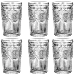 Gläserset 400 ml 6-teilig im Vintage-Stil mit Lilienblütenmuster, strukturiert, Transparent