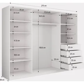 masseno Schwebetürenschrank TARI 270 x 205 x 58 cm Weiß