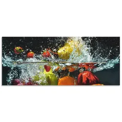 Küchenrückwand ARTLAND "Spritzendes Obst auf dem Wasser", bunt, B:160cm H:65cm, Aluminium, Spritzschutzwände, Alu Spritzschutz mit Klebeband, einfache Montage