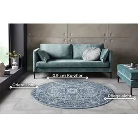 HANSE HOME Nouristan Mirkan Orient Teppich Rund – Wohnzimmerteppich Orientalisch Kurzflor Vintage Orientalischer Teppich für Esszimmer, Wohnzimmer, Schlafzimmer – Himmelblau, 160cm