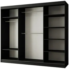 beautysofa Schiebtürenschrank PACO 250 cm - Kleiderschrank inkl. 3 Schiebtüren Schrank mit Spiegel & Kleiderstange, Farbe: Schwarz - Schwarz