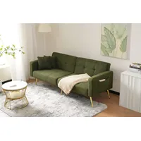 HAUSS SPOLE Schlafsofa mit Bettfunktion, verstellbarem Winkel, Kissen, goldenen Beinen Grün, Bettsofa,Klappsofa,Gästebett, verstellbarem Winkel grün