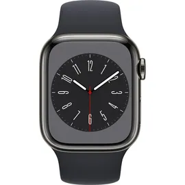 Apple Watch Series 8 GPS + Cellular 41 mm Edelstahlgehäuse graphit, Sportarmband mitternacht