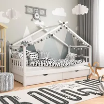 VitaliSpa Hausbett Design 90 x 200 cm Kiefer massiv weiß
