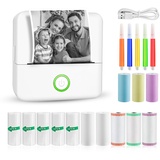 GuKKK Mini Drucker, Mobiler Fotodrucker, Tragbarer, Wireless Thermodrucker, mit 13 Rollen Druckerpapie und 5 Buntstifte, Smartphone Bluetooth, für Liste, Journal