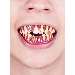 Maskworld Kostüm Dental FX Zombie Zähne, Filmreife Horror-Zähne für Euer Halloween Kostüm rot
