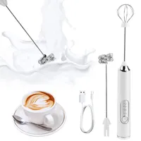 Milchaufschäumer Elektrisch Edelstahl Melektrischer Schneebesen USB Wiederaufladbar ​Milchschäumer Geeignet für Kaffee, Cappuccino, Milchkaffee, heiße Schokolade, weiß(Zwei Arten von Mischköpfen)