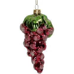 Christbaumschmuck Glas 12,8cm Weintrauben Figur Handbemalt & mit Glitzer Weihnachtsbaum Anhänger Weihnachten Weihnachtsbaumschmuck Trauben Beeren Rot