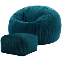 I.C.O.N. Icon Sitzsack mit Hocker Cord, Blaugrün, Sitzsack Erwachsene mit Füllung, Bean Bag, Cord Sessel, Lounge Sessel, Lounge Stuhl, Schlafzimmer, Wohnzimmer, Wohnzimmer Möbel