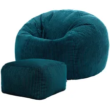 I.C.O.N. Icon Sitzsack mit Hocker Cord, Blaugrün, Sitzsack Erwachsene mit Füllung, Bean Bag, Cord Sessel, Lounge Sessel, Lounge Stuhl, Schlafzimmer, Wohnzimmer, Wohnzimmer Möbel