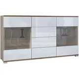 Vladon Sideboard 138,5 x 75,5 x 35 cm Eiche Evoke / Weiß Hochglanz
