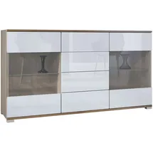 Vladon Sideboard 138,5 x 75,5 x 35 cm Eiche Evoke / Weiß Hochglanz