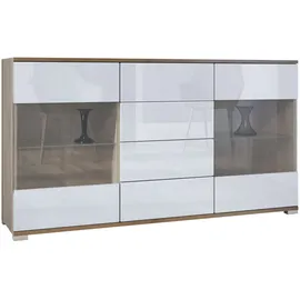 Vladon Sideboard 138,5 x 75,5 x 35 cm Eiche Evoke / Weiß Hochglanz