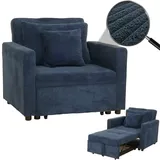 Mendler Schlafsessel HWC-L90, Klappsessel Gästebett Relaxsessel, Liegefläche 200x100cm Stoff/Textil Cord ~ blau