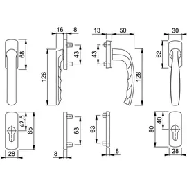 HOPPE Balkongarnitur NY 099KH/961N/U10/... Alu.F9016 63-73mm