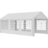 Outsunny Pavillon Partyzelt Garten Festzelt Gartenpavillon mit 4 Seitenwänden Fenster Polyester+Metall Weiß 3x6m   Aosom