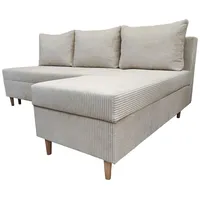 DMSM Scandik Mini Bonell DL Ecksofa mit Schlaffunktion, Cord POSO, Beige, 200x150x92 cm, Ausziehbar, Stauraum, Skandinavischer Stil, Rechts - Beige