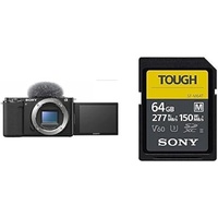 Sony Alpha ZV-E10 | APS-C spiegellose Wechselobjektiv-Vlog-Kamera (schwenkbarer Bildschirm für Vlogging, 4K-Video, Echtzeit-Augen-Autofokus) Schwarz + Speicherkarte