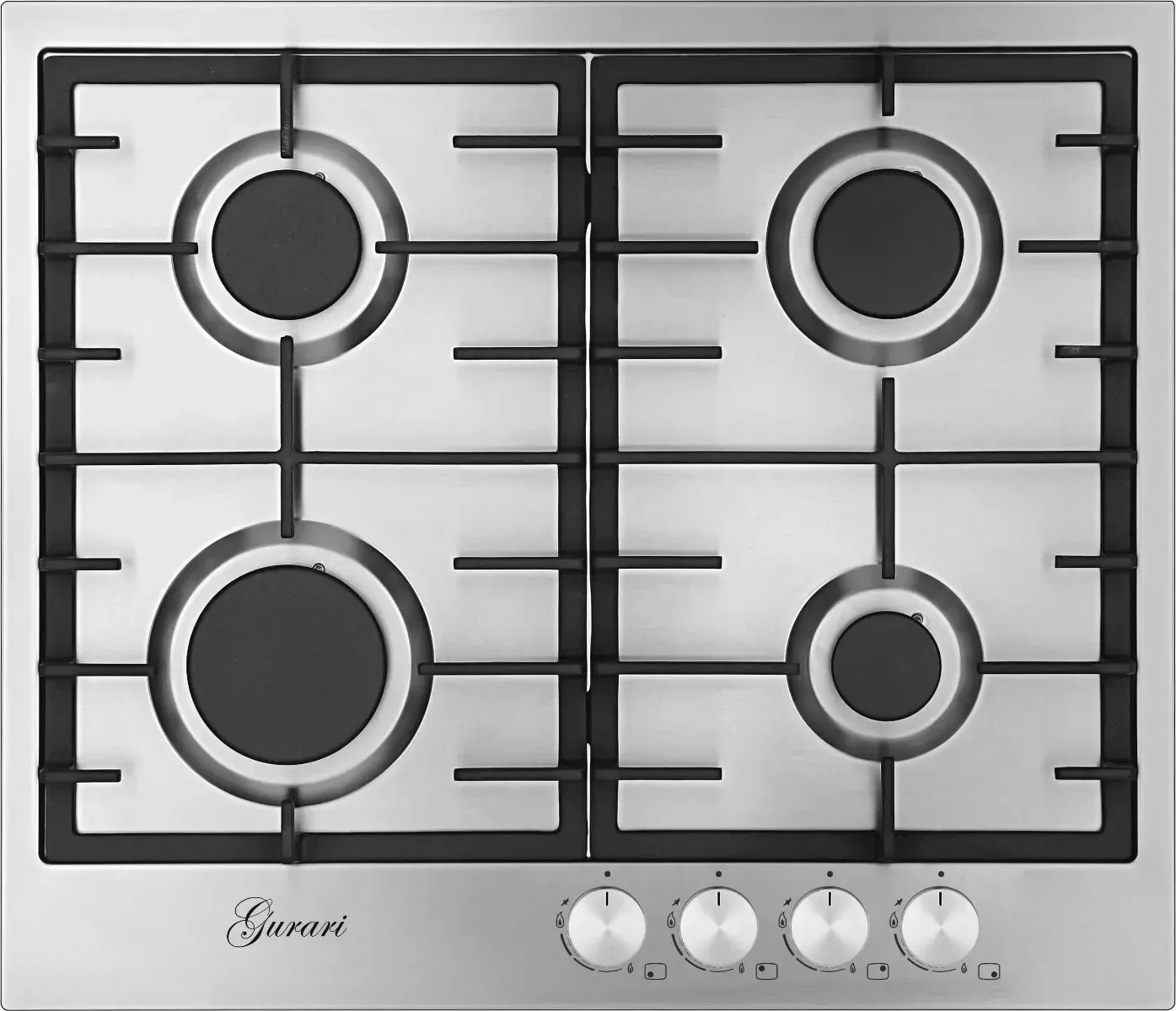 Gurari GCH FB 604 Gaskochfeld 60 cm, Edelstahl  4,0 KW WOK, 4 Gasbrenner,Autark