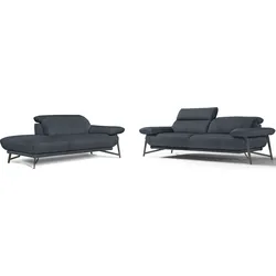 Polstergarnitur EGOITALIANO "Anais, Design mit hohem Sitzkomfort für mehr Bequemlichkeit", grau (dunkelgrau), Luxus-Microfaser, Ottomane Armlehne rechts, Sitzmöbel-Sets, Set: bestehend aus Sofa und Ottomane, inkl. Kopfteilverstellung