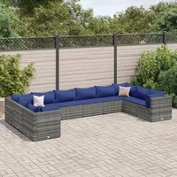 vidaXL 10-tlg Garten-Lounge-Set mit Kissen Grau Poly Rattan Modell 70