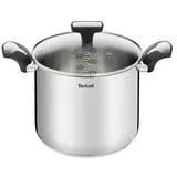 Tefal Emotion Kochtopf, hoch, 22 cm, 6 l, Edelstahl, dicker Boden für gleichmäßige Hitzeverteilung, elegantes Design, robuste Griffe, Glasdeckel, Induktion E3016104, Cranberry