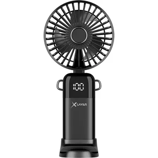 Xlayer Ventilator klappbarer Handventilator mit Smartphone Halterung 1.200 mAh (Schwarz)