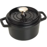 STAUB Gusseisen Bräter/Cocotte, Rund 14 cm, 0,8 L, Aromaregen Funktion für optimale Befeuchtung, Für alle Herdarten inkl. Induktion & Backofen, Schwarz