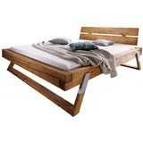 Woodroom Massivholzbett Narwa (Liegefläche 180 × 200 cm), Holzbett, Balkenbett, massive Kiefer eichefarbig honig gebeizt & geölt