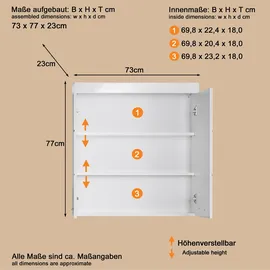 WELLTIME Hängeschrank Avena 73 x 23 x 77 cm Weiß