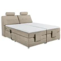 ed exciting design Boxspringbett Palermo inkl. Motor, Topper, Kopfstütze und Stauraum im Kopfteil, beige