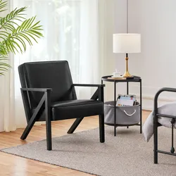 Yaheetech TV Sessel Relaxsessel Kunstleder Loungesessel Polstersessel Einzelsofa mit Massivholzbeinen für Balkon/Wohnzimmer/Empfangsbereich Schwarz
