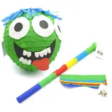 Nislai® Monster Pinata Set | Ideal für Monster Party und Grusel-Party | Geburtstag Geschenk | Großer Spaß zum Schlagen | Inkl. Augenmaske & Stab | Ca. 25x25x25 cm
