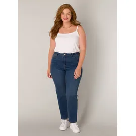 Base Level Curvy BASE LEVEL CURVY, Damen, Gr. 46, Länge 32, blau (mid blau), Denim/Jeans, Obermaterial: 92% Baumwolle, 6% Polyester, 2% Elasthan, slim fit knöchellang, Jeans Slim-fit-Jeans, in großen Größen