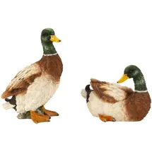 MF Dekorative Enten-Figuren, 2er Set, Stehend 21 cm und Liegend 12,5 cm, Naturgetreue Enten aus Polyresin