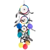 Saraswati Traumfänger Mobile mit 3 Traumfängern und Capiz Muschel Leder 9 x 50cm