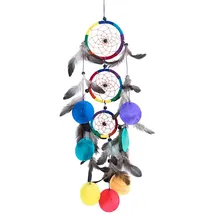 Saraswati Traumfänger Mobile mit 3 Traumfängern und Capiz Muschel Leder 9 x 50cm
