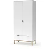 furn.design Kleiderschrank Lundby weiß matt Eiche 90 cm 2-türig, skandinavisch, Colory