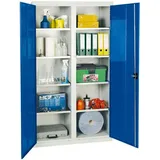 PROREGAL Werkzeugschrank mit 2 Türen, HxBxT 180x100x50cm, 8 verzinkte Fachböden, Lichtgrau/Enzianblau, Lagerschrank Metallschrank Werkstattschrank