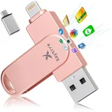USB Stick für iPhone 256GB,MFi-zertifizierter,Xaytrre Memory Stick 3 in 1,Speicherstick USB 3.0,Photostick,Fotostick,Flash Drive für iOS,iPad,OTG Android Handy,Laptop,Pc(Rosa)