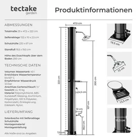 Tectake Solardusche Schwarz/Silber 19,5 cm x 222 cm