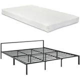 [en.casa] Metallbett Imatra 180x200 cm mit Kaltschaummatratze Schwarz