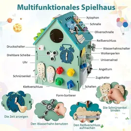 Costway Kinder Spielhaus aus Holz, pädagogisches Spielzeughaus mit Sinnesspielen und Stauraum, sensorisches Lernspielzeug Montessori für die Fein...