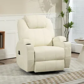 Homcom Relaxsessel mit Massagefunktion Leder 99 x 106 x 89 cm Cremeweiß elektrisch, drehbar