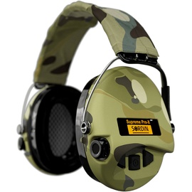 Sordin Supreme Pro-X LED Gehörschutz - aktiver Jagd-Gehörschützer - EN 352 - Gel-Kissen, Camo-Band & Camo-Kapsel