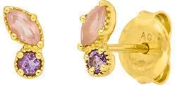 LEAF - OHRSSTECKER TWO GEMS - rosenquarz - gold